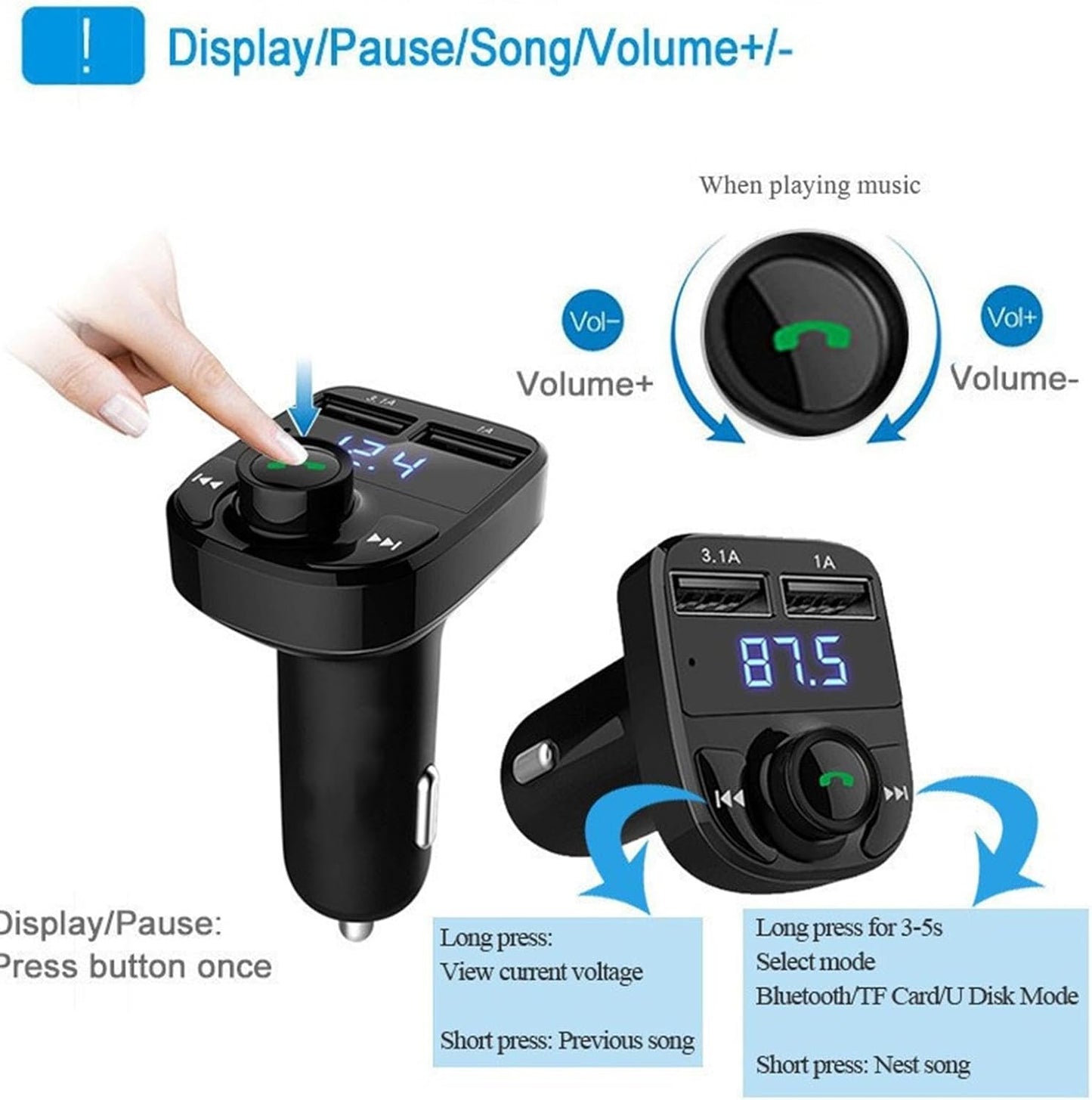 X8 Car FM Transmitter & MP3 Player – Bluetooth 5.0, Dual USB 3.1A, Noise Canceling | Continum