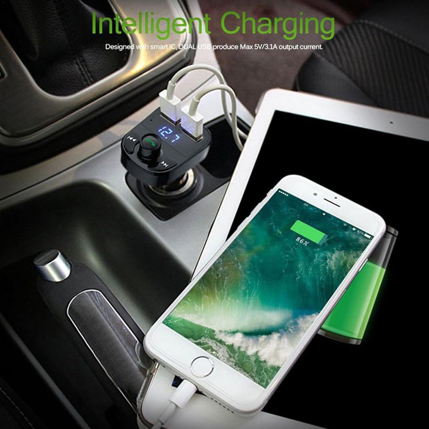 X8 Car FM Transmitter & MP3 Player – Bluetooth 5.0, Dual USB 3.1A, Noise Canceling | Continum