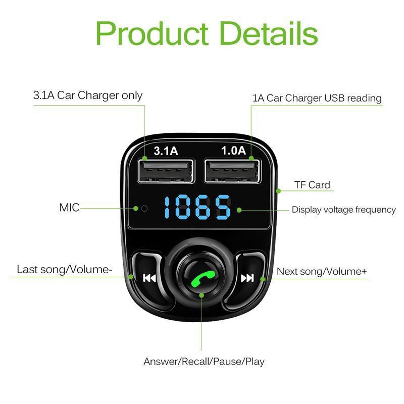 X8 Car FM Transmitter & MP3 Player – Bluetooth 5.0, Dual USB 3.1A, Noise Canceling | Continum