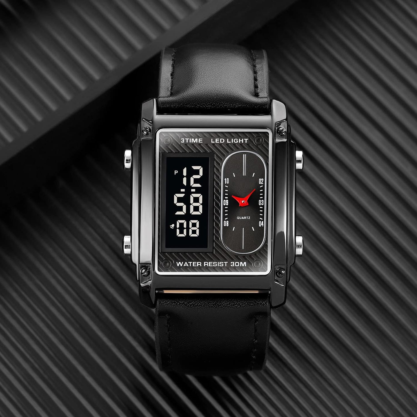 SKMEI 1868 Original Digital Analog Watch – Black with Golden Case, Leather Strap | Continum
