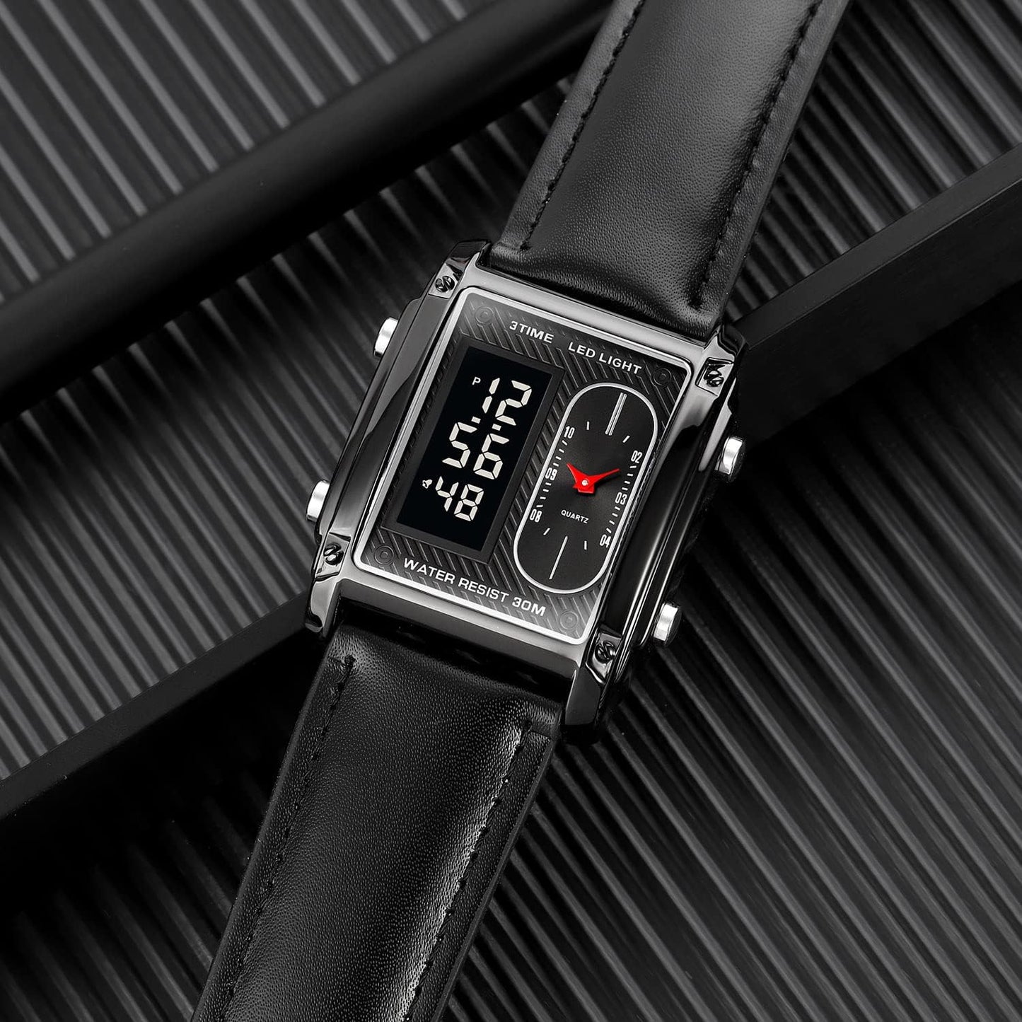 SKMEI 1868 Original Digital Analog Watch – Black with Golden Case, Leather Strap | Continum