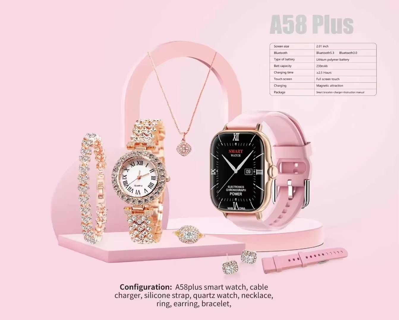 A58 Plus 6-in-1 Smartwatch for Women – Heart Rate, Sleep Monitor, Smart Notifications | Continum