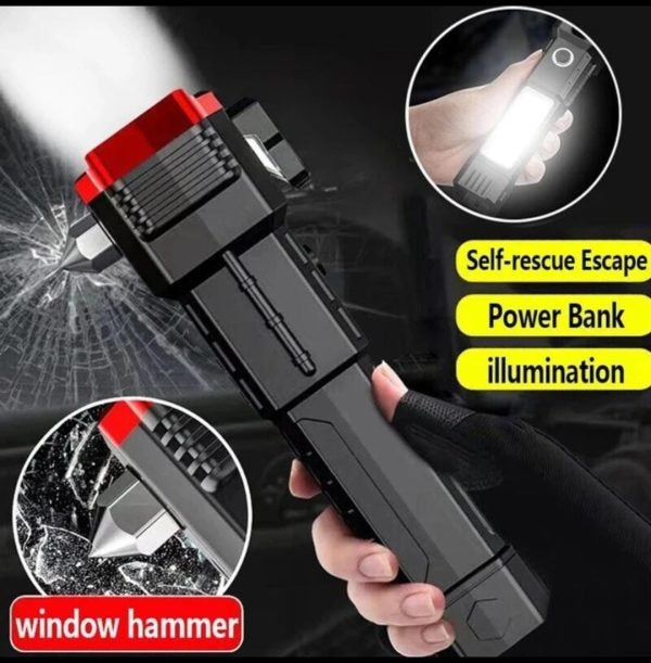3-in-1 High-Power LED Torch – Rechargeable Flashlight with Tactical Hammer & Power Bank | Continum