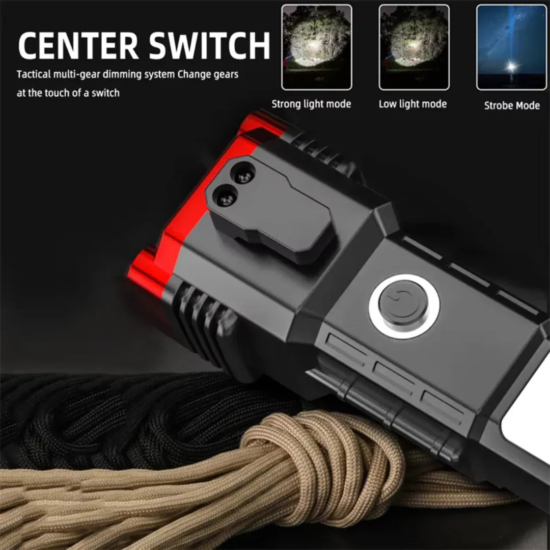 3-in-1 High-Power LED Torch – Rechargeable Flashlight with Tactical Hammer & Power Bank | Continum