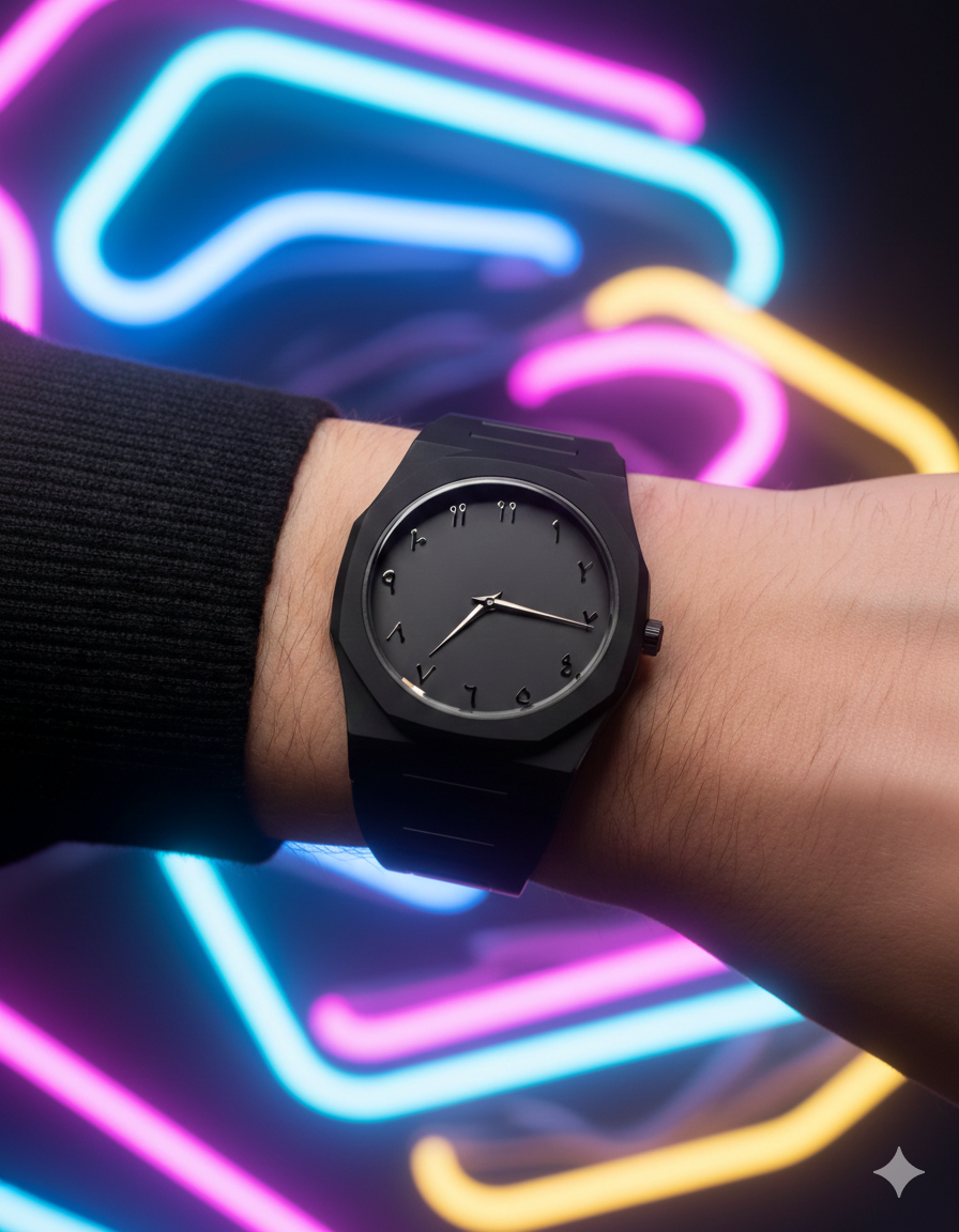 Arabic Aura Watch – Matte Black Dial with Eastern Arabic Numerals & Date | Continum