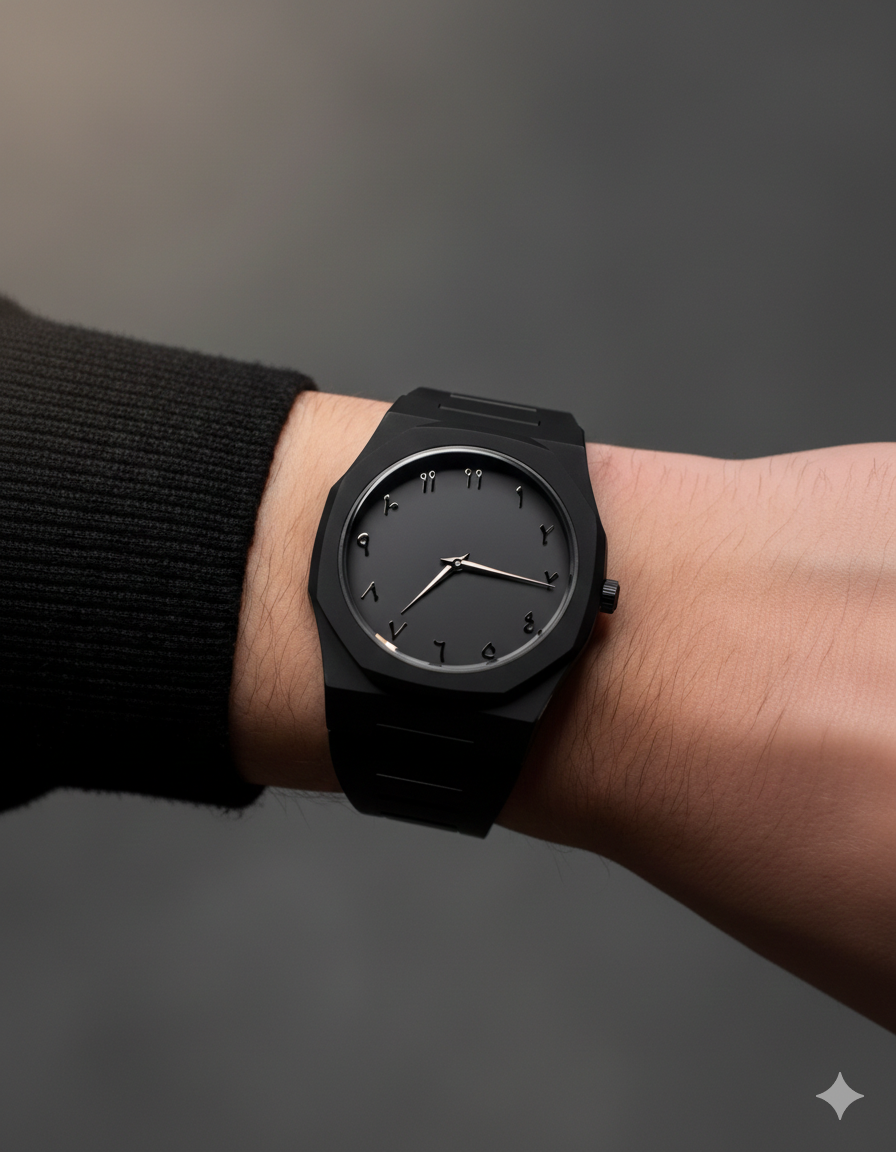 Arabic Aura Watch – Matte Black Dial with Eastern Arabic Numerals & Date | Continum