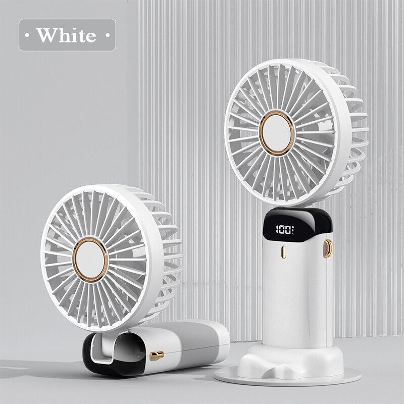 5-in-1 Digital Display Mini Fan – USB-C Rechargeable Handheld, Neck & Desk Fan | Continum