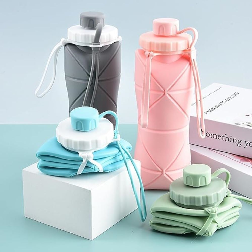 Collapsible Silicone Water Bottle – 600ml Foldable Travel Bottle