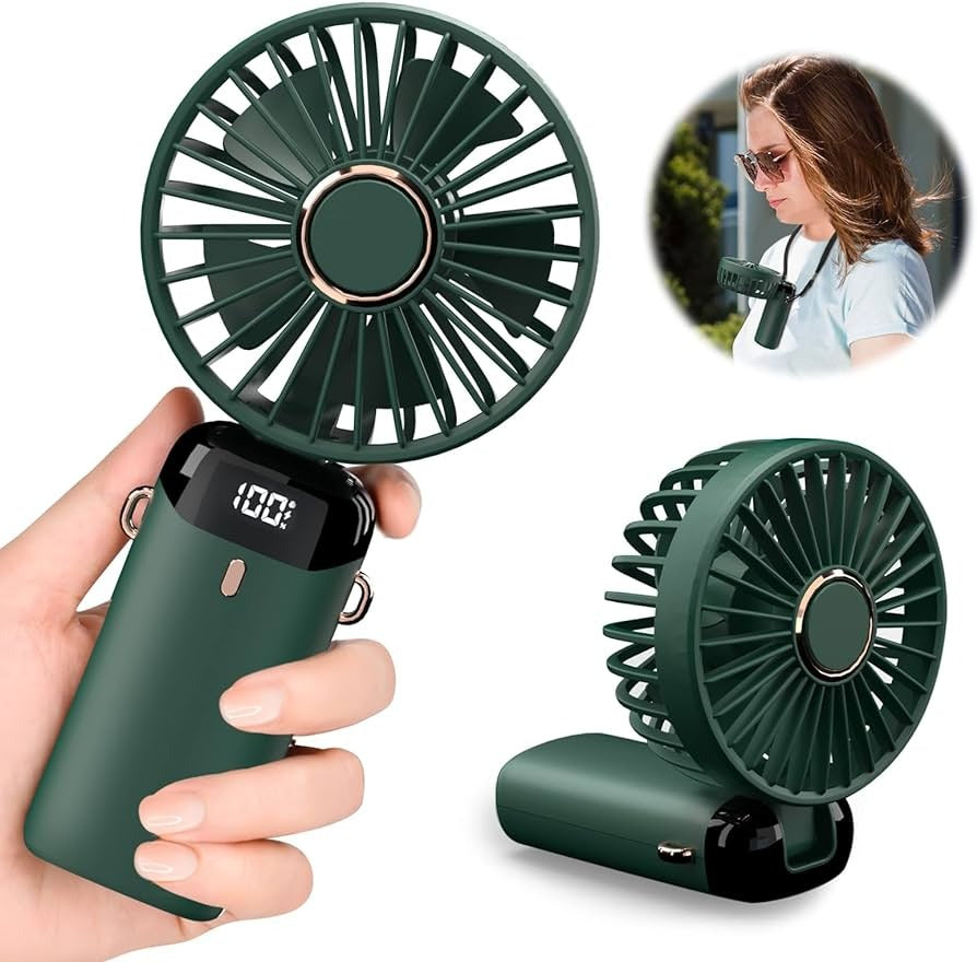 5-in-1 Digital Display Mini Fan – USB-C Rechargeable Handheld, Neck & Desk Fan | Continum
