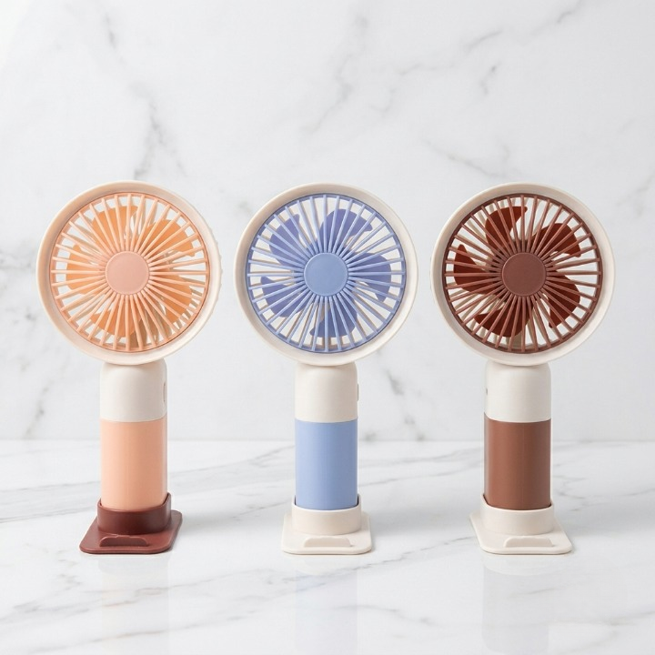 Mini Cute 2-in-1 Handheld Fan with Mobile Stand Base – USB Rechargeable Desk & Personal Fan | Continum
