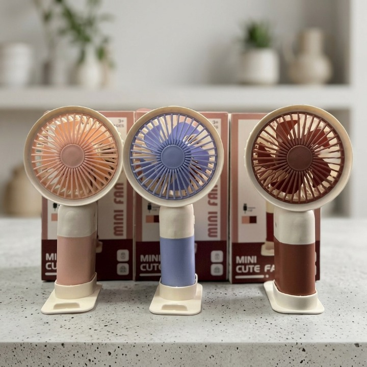 Mini Cute 2-in-1 Handheld Fan with Mobile Stand Base – USB Rechargeable Desk & Personal Fan | Continum