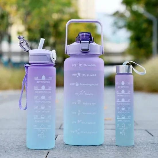 3 Piece Motivational Water Bottle Set – BPA Free, Gradient Colors with Time Markings | Continum