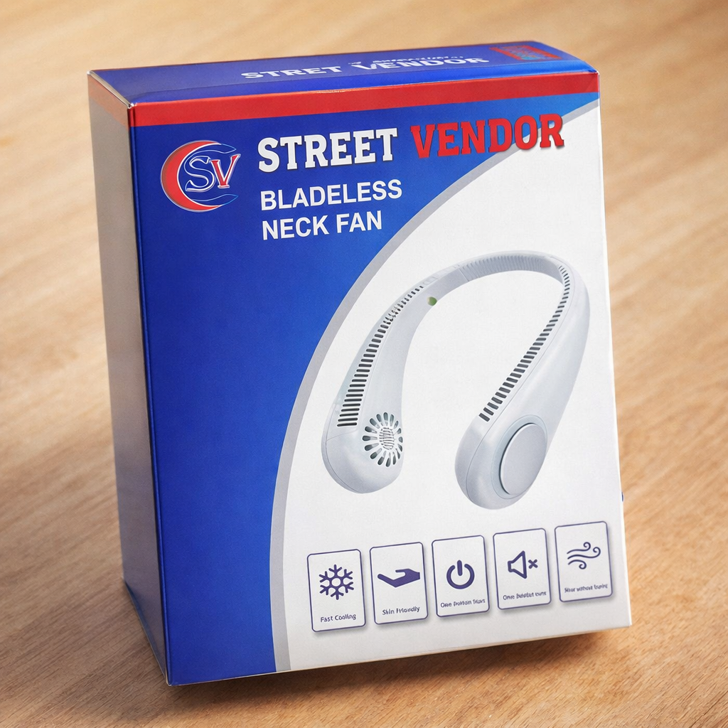 STREET VENDOR Premium Silicone Bladeless Neck Fan – Wearable Personal Air Cooler & Purifier | Continum