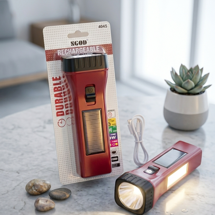 SGOD Solar Rechargeable Torch – High Intensity LED Flashlight with Built-in Solar Panel | Continum