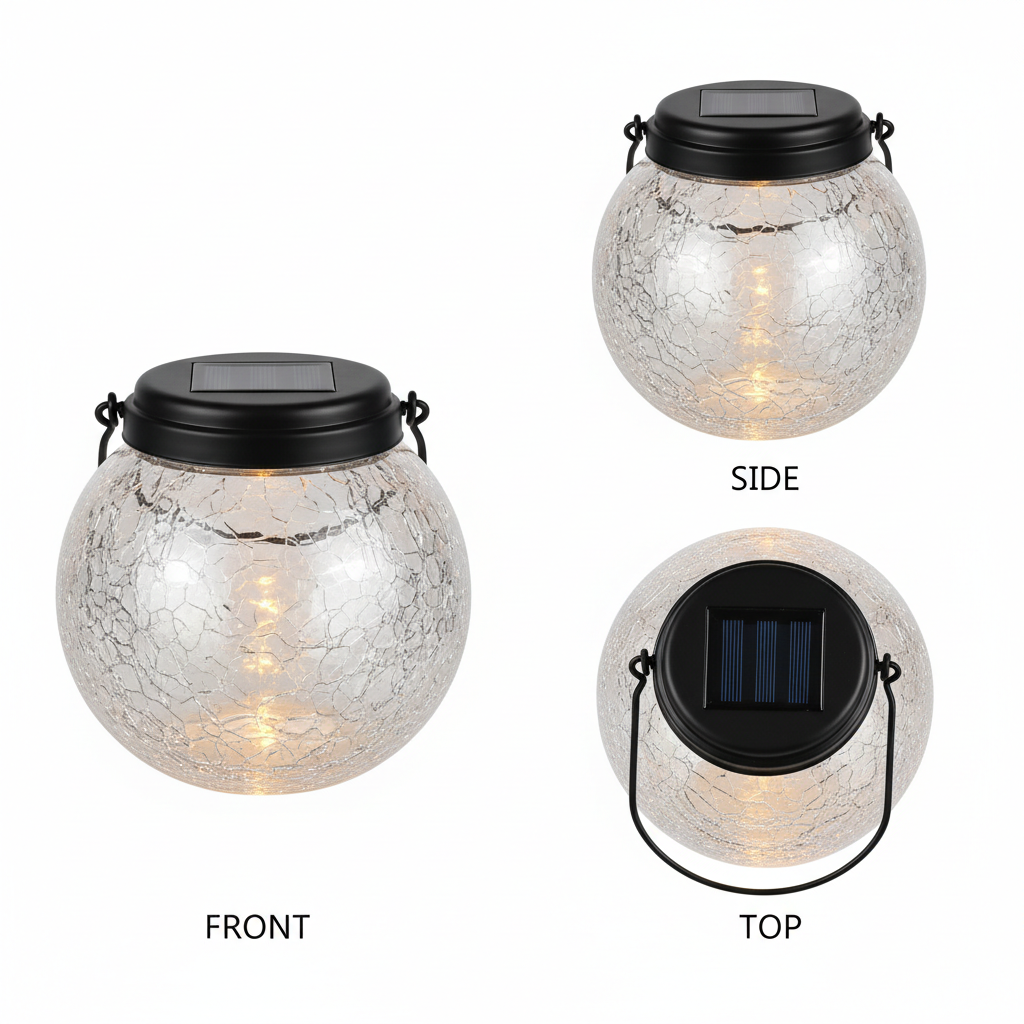 Solar lantern shown from multiple angles on white background