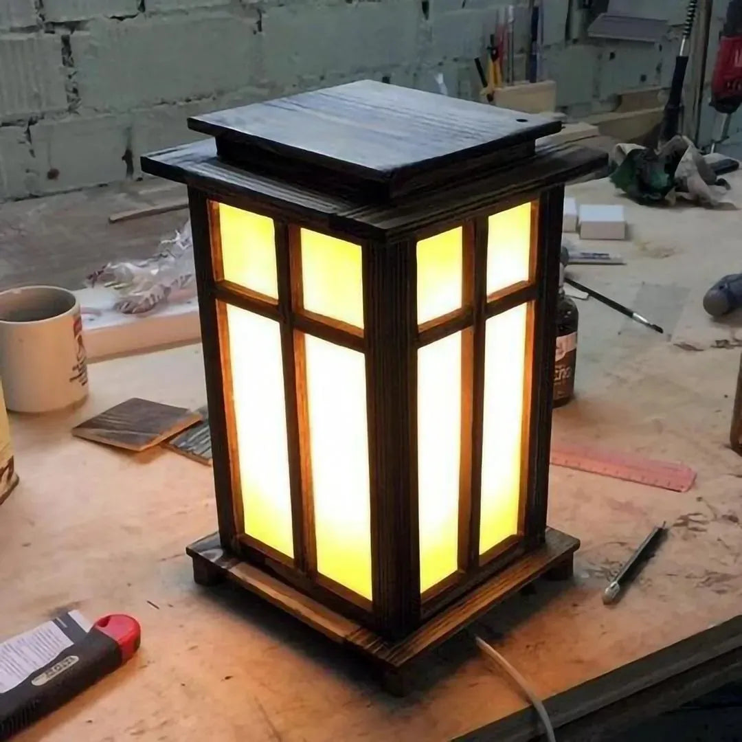 Wooden LED Table Lamp – Warm Golden Glow, Black Finish for Home, Bedroom & Office | Continum