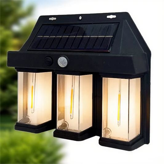 Solar 3 Bulb Wall Lamp – Motion Sensor, Warm Golden Glow, Outdoor Security Light | Continum
