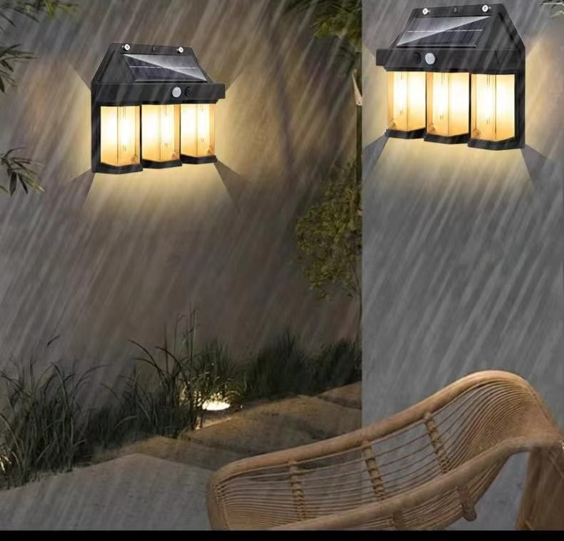 Solar 3 Bulb Wall Lamp – Motion Sensor, Warm Golden Glow, Outdoor Security Light | Continum