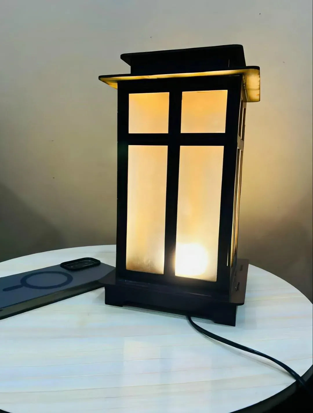 Wooden LED Table Lamp – Warm Golden Glow, Black Finish for Home, Bedroom & Office | Continum