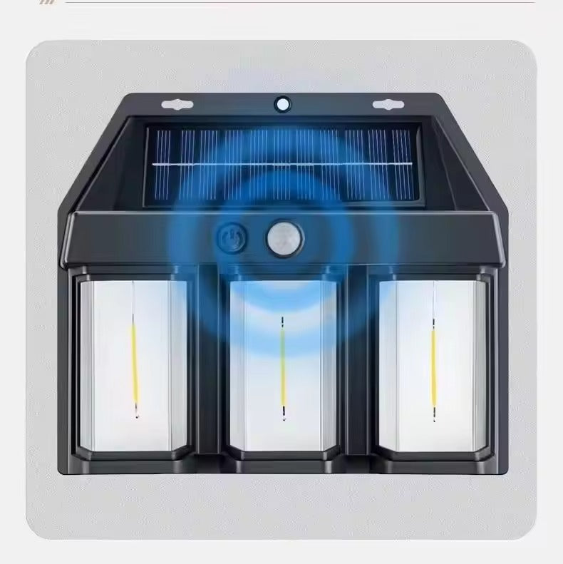 Solar 3 Bulb Wall Lamp – Motion Sensor, Warm Golden Glow, Outdoor Security Light | Continum