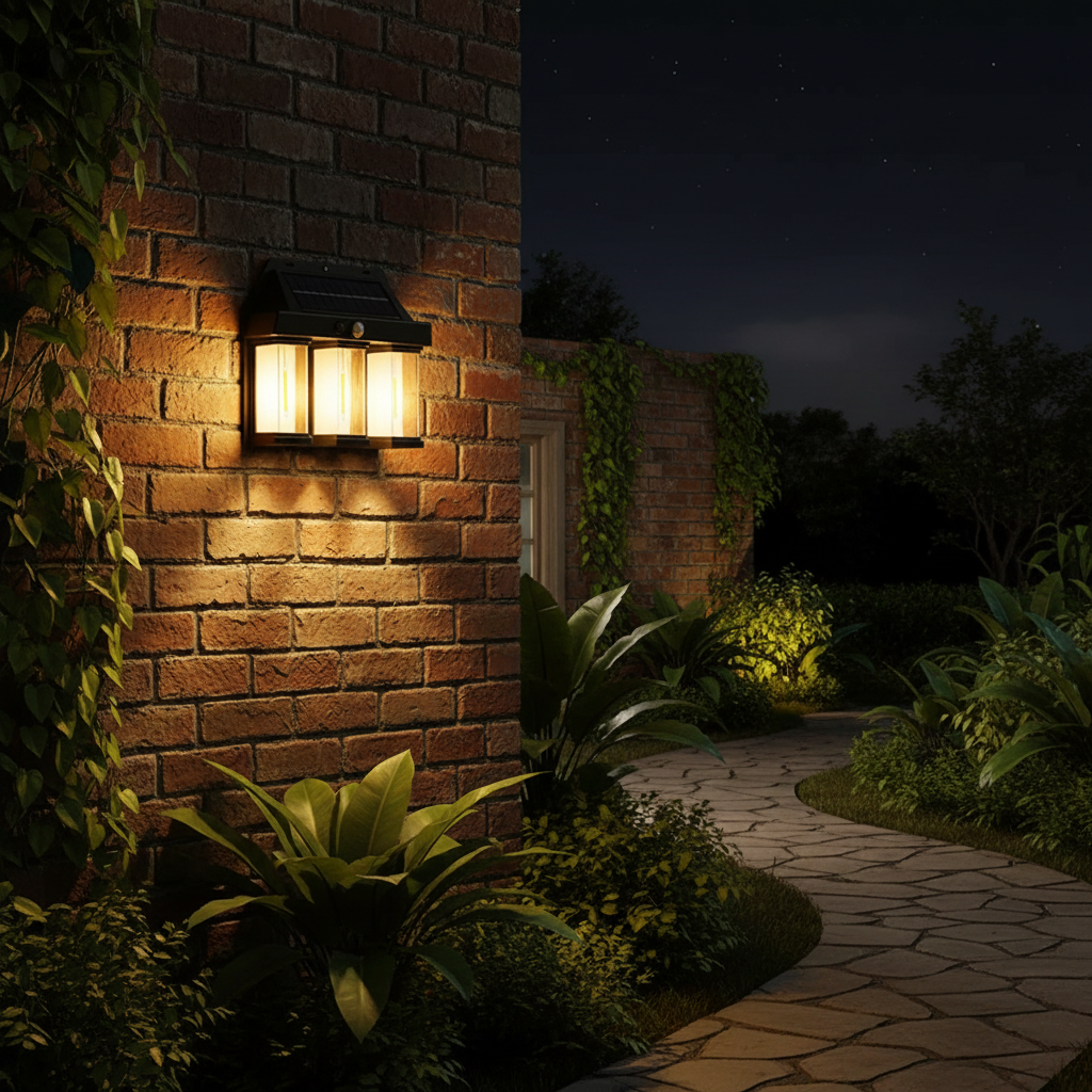 Solar 3 Bulb Wall Lamp – Motion Sensor, Warm Golden Glow, Outdoor Security Light | Continum
