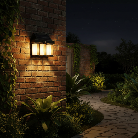 Solar 3 Bulb Wall Lamp – Motion Sensor, Warm Golden Glow, Outdoor Security Light | Continum