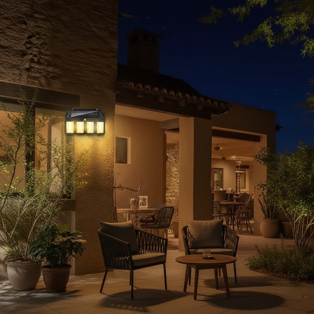 Solar Tungsten Wall Lamp – 4 Bulbs, 4 Modes, 2400Lm Motion Sensor | Continum
